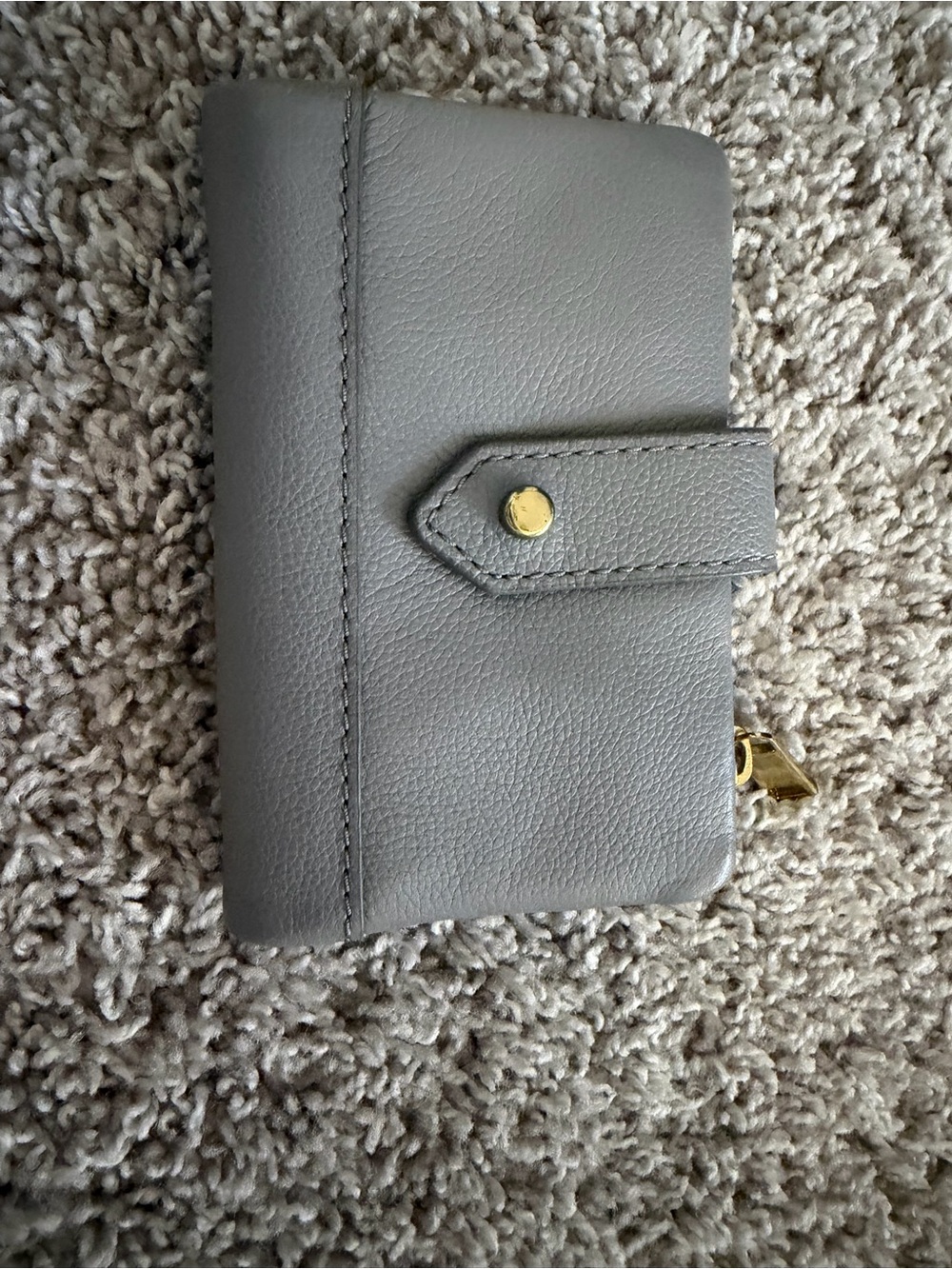 Fossil Gray Leather Snap Wallet with Gold Hardware